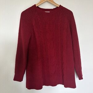 J Jill Womens Red Chenille Cable Knit Sweater Size S